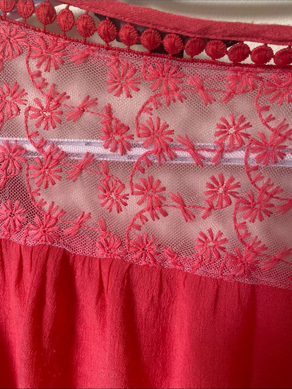 Zac & Rachel Coral Lace Yoke V-Neck Boho Blouse - Picture 6 of 6